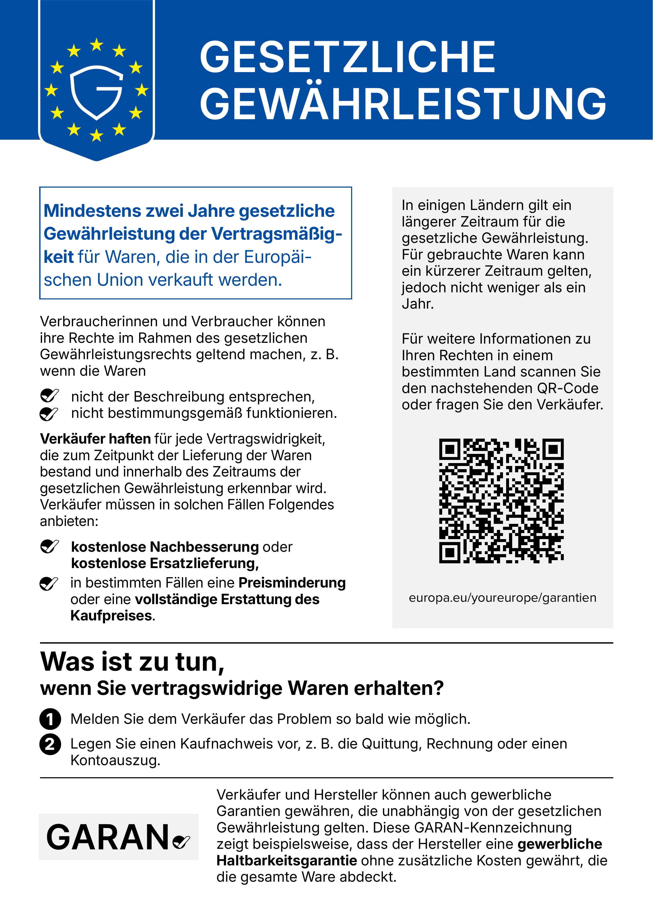Offizieller EU-Hinweis zu gesetzlichen Gewährleistungsrechten