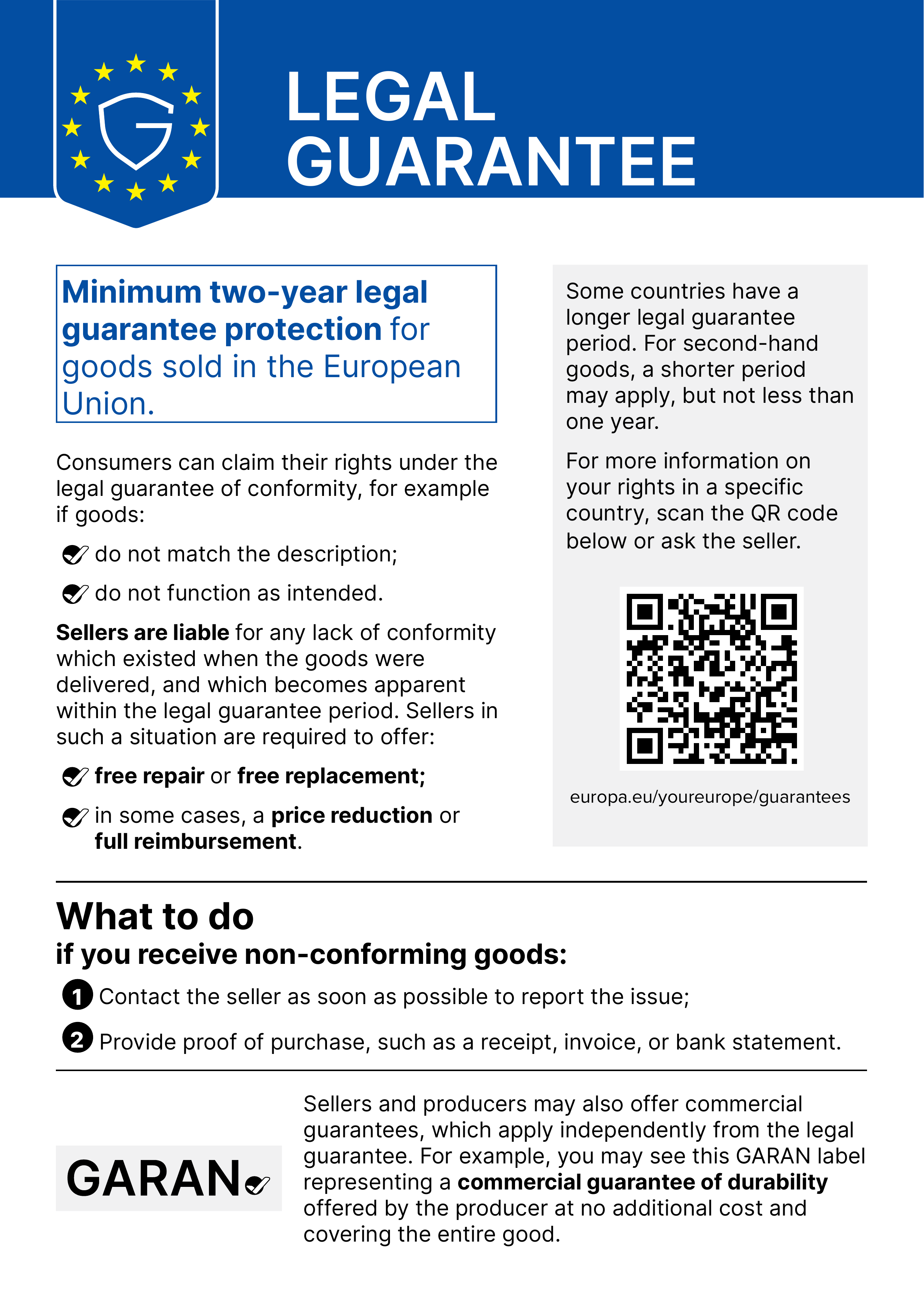 Official EU notice about legal guarantee rights