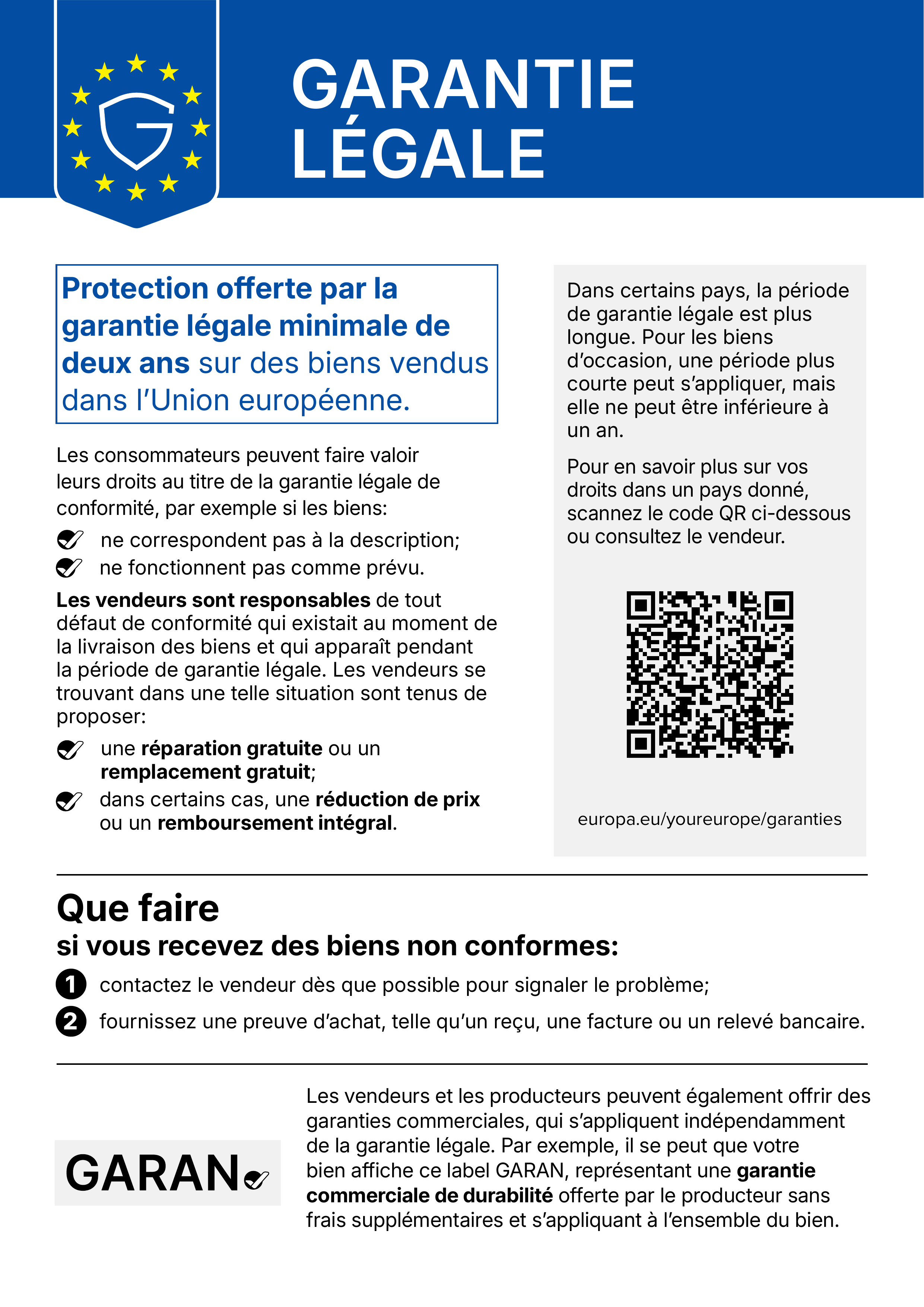 Avis officiel de l’Union européenne sur les droits liés à la garantie légale